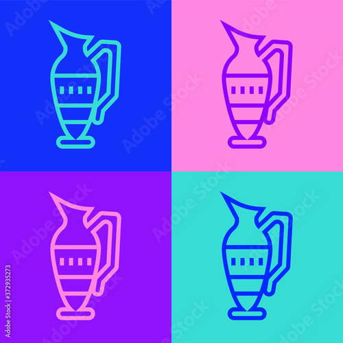 Pop art line Ancient amphorae icon isolated on color background. Vector.