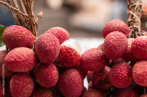 Fresh red lychee fruits.