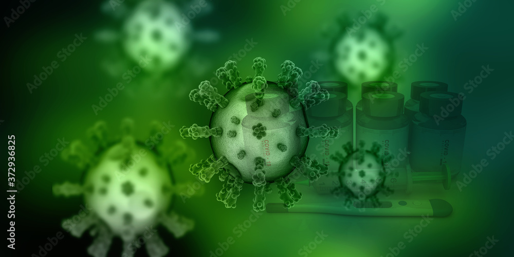 3d render Corona virus disease COVID-19. Microscopic view of a infectious virus 3d render Corona virus disease COVID-19. Microscopic view of a infectious virus