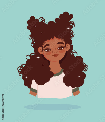 african american girl long hair curly portrait cartoon character