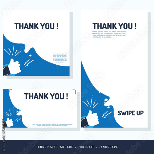 Thank you ! blue color with Hand thumb with a announcement.
Banner for digital and printout vector AI, eps10