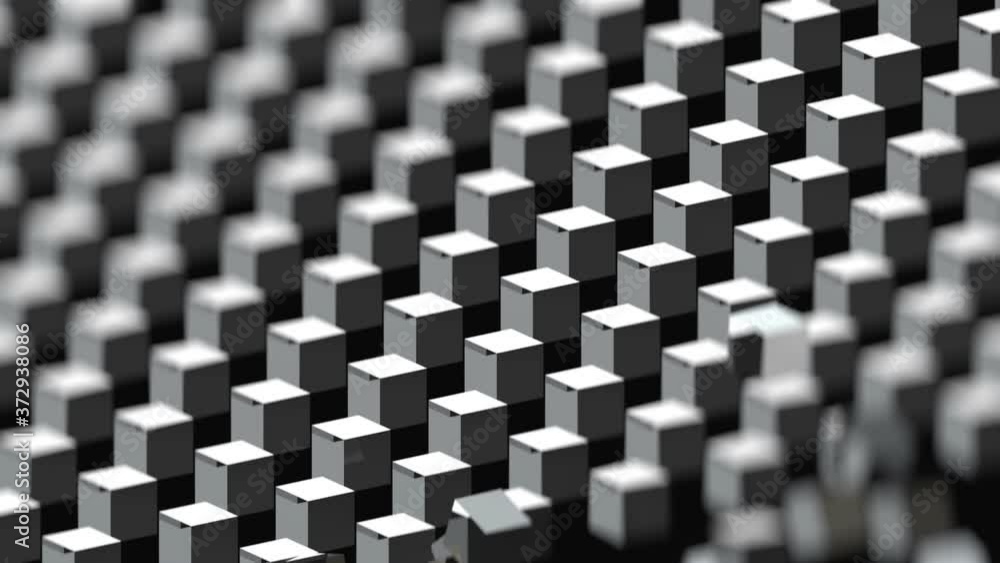3D gray cubes rotating moving on black space background. Minimal textless animation great for ads. Abstract pattern for business presentation. 3D render modern nano technologies. Space to put text