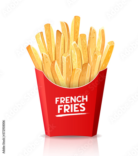 French fries, fresh food in red box packaging template design. isolated on white background Eps 10 vector illustration