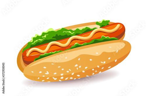 Hotdog American fast food with Lettuce and sausage design. isolated on white background Eps 10 vector illustration