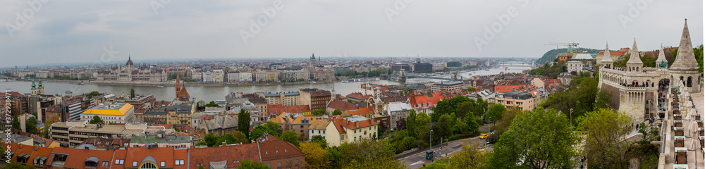 Panoramic view of the roofs of the Old Town of Budapest from a high point. Hungary