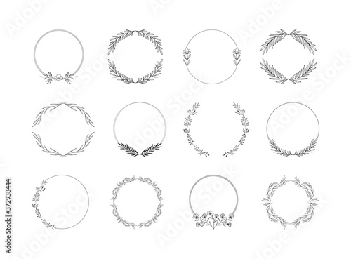 Set of hand drawn floral frames. Nature design elements. Vintage wedding style. Vector illustration.