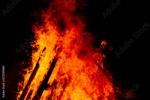 Bonfire of red fire made during the celebration of the feast of Sant Joan