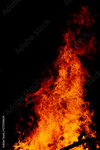Bonfire of red fire made during the celebration of the feast of Sant Joan