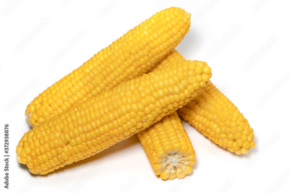 Boiled corn cobs isolated on white background Boiled corn cobs isolated on white background