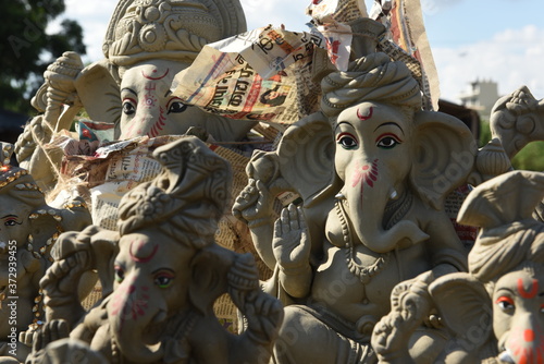 Clay idols of Indian God Ganesha being displayed on the occasion of Ganesh Chaturthi festival