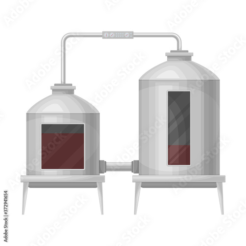 Metal Tank with Grape Juice as Alcoholic Fermentation Vector Illustration