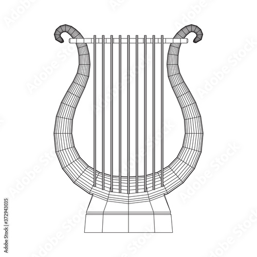 Ancient lyre or harp musical instrument. Music concept. Wireframe low poly mesh vector illustration.