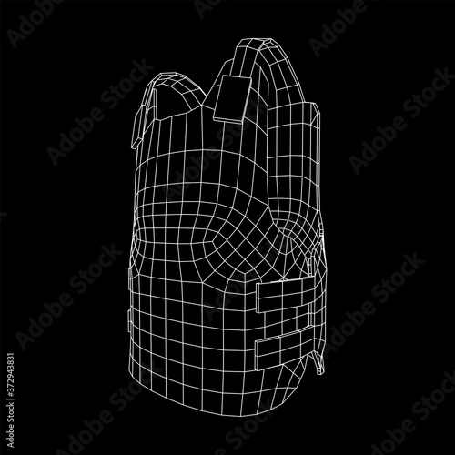 Police flak jacket or bulletproof vest. Bullet proof concept. Wireframe low poly mesh vector illustration.