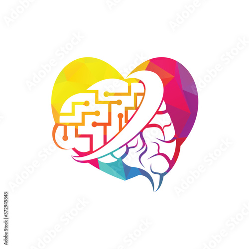 Neurology Logo template design. Digital brain in heart shape logo design.
