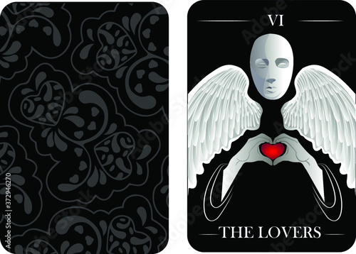 Old arcana the lovers tarot card. Vector shirt card pattern