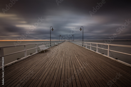 stormy sunrise over the baltic sea in Gdynia Orlowo, Poland