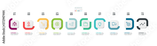 Ten boxes square with rounded corners design of vector use describe various work processes and plans, including reporting results.infographic.