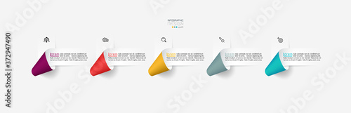 Vector Infographics paper ribbon labels, infographic options processes.