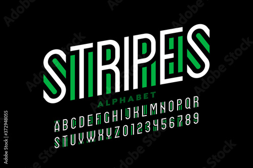 Striped style font, alphabet letters and numbers photo