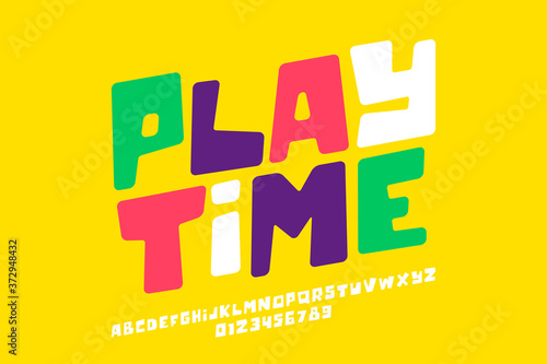 Playful style font design, playtime childish alphabet letters and numbers photo