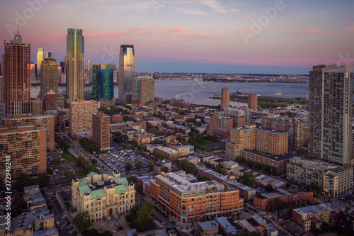 Aerial of Jersey City Sunset 
