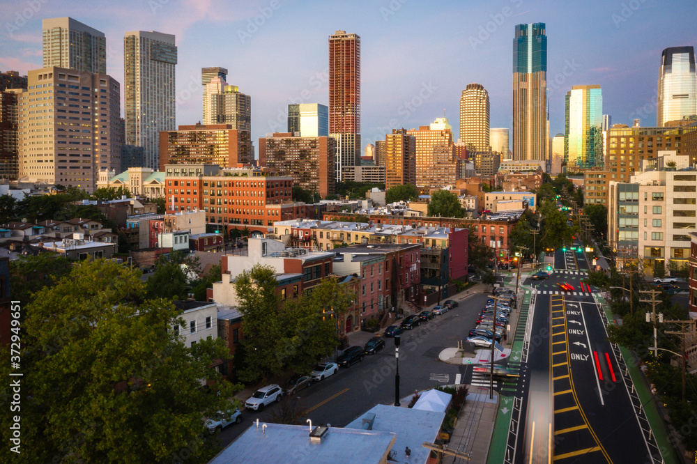 Fototapeta premium Aerial of Jersey City Sunset 