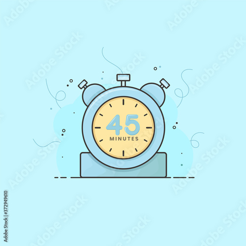 45 minutes alarm clock, timer, stopwatch vector time symbol. 45 minutes vector icon flat illustration.