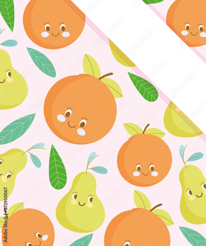 cute food pattern design, fresh cute orange and pear fruits cute food pattern design, fresh cute orange and pear fruits