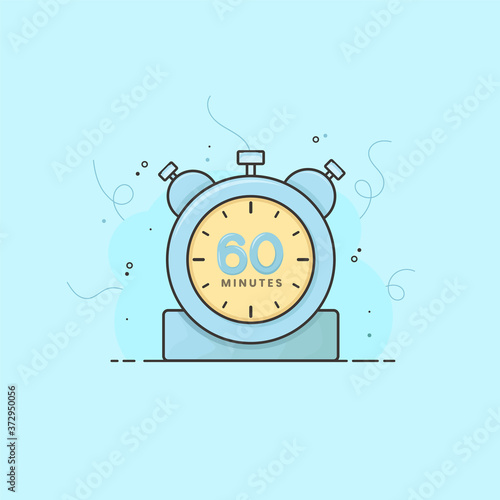 60 minutes alarm clock, timer, stopwatch vector time symbol. 60 minutes vector icon flat illustration.