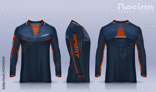 t-shirt sport design template, Long sleeve soccer jersey mockup for football club. uniform front and back view,Motocross jersey.