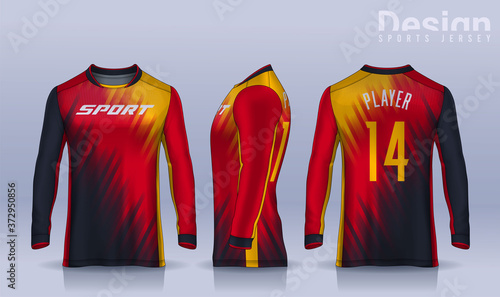 t-shirt sport design template, Long sleeve soccer jersey mockup for football club. uniform front and back view,Motocross jersey.