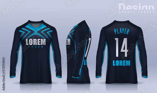 t-shirt sport design template, Long sleeve soccer jersey mockup for football club. uniform front and back view,Motocross jersey.