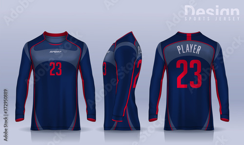 t-shirt sport design template, Long sleeve soccer jersey mockup for football club. uniform front and back view,Motocross jersey.