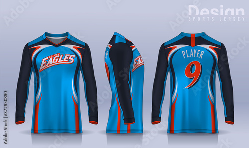 t-shirt sport design template, Long sleeve soccer jersey mockup for football club. uniform front and back view,Motocross jersey.
