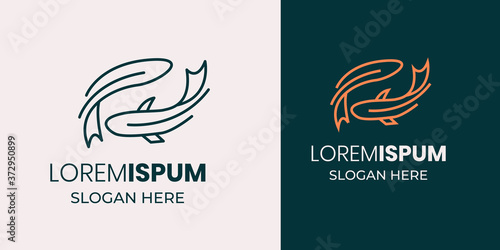 Salmon Vector Logo Illustration. tropical fish, logo design template, emblem, label, badge, icon isolated. Colorful logotype. For restaurants and cafe with seafood. Sign fishing, diving, fish shop