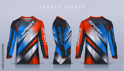 t-shirt sport design template, Long sleeve soccer jersey mockup for football club. uniform front and back view,Motocross jersey.