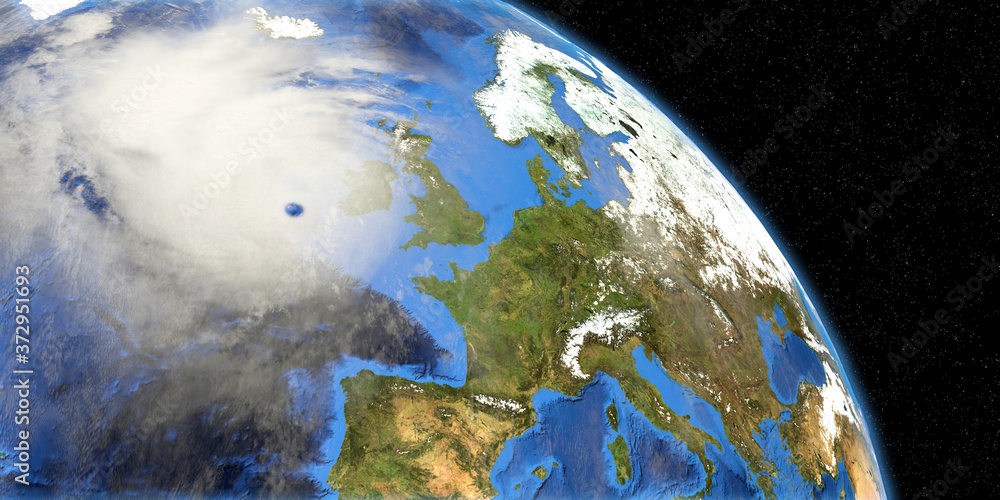 Fototapeta premium Storm Ellen over Ireland shown from Space. Elements of this 3d illustration are furnished by NASA.