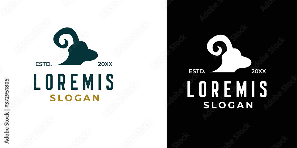 goat head vintage logo design black and white luxury logo on different