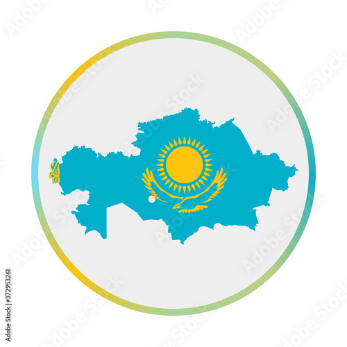 Kazakhstan icon. Shape of the country with Kazakhstan flag. Round sign with flag colors gradient ring. Powerful vector illustration.