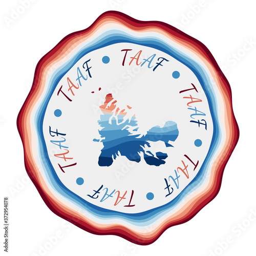 TAAF badge. Map of the country with beautiful geometric waves and vibrant red blue frame. Vivid round TAAF logo. Vector illustration. photo