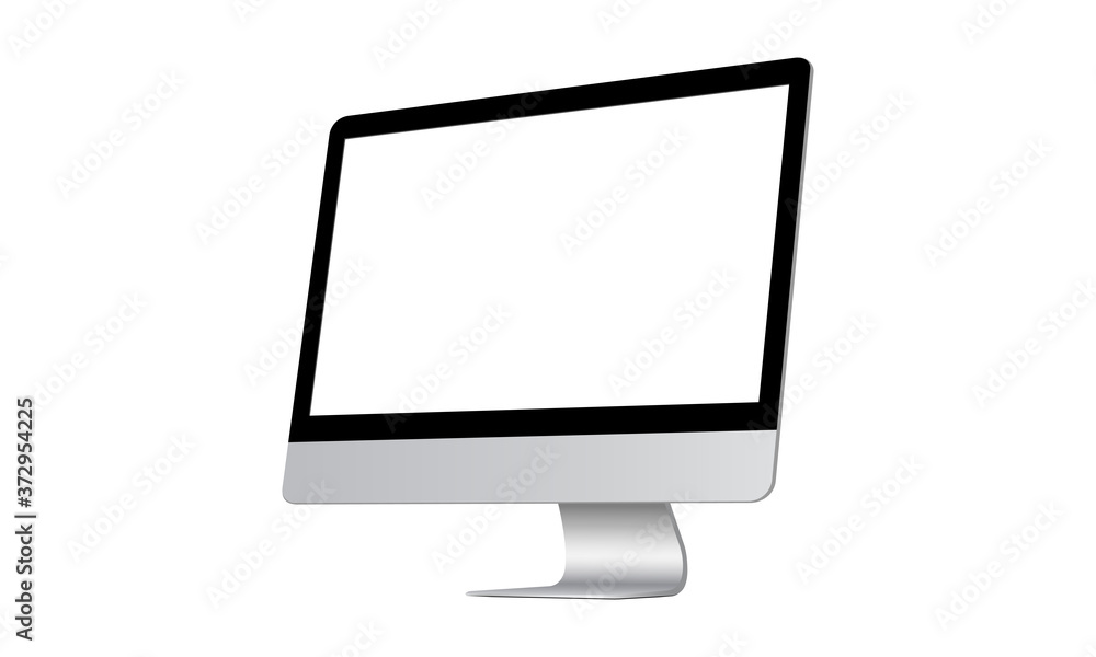 Modern computer monitor with blank screen isolated on white background, side view. Vector illustration Modern computer monitor with blank screen isolated on white background, side view. Vector illustration