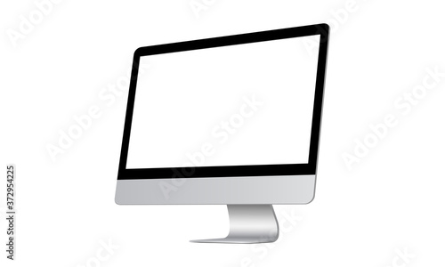 Modern computer monitor with blank screen isolated on white background, side view. Vector illustration