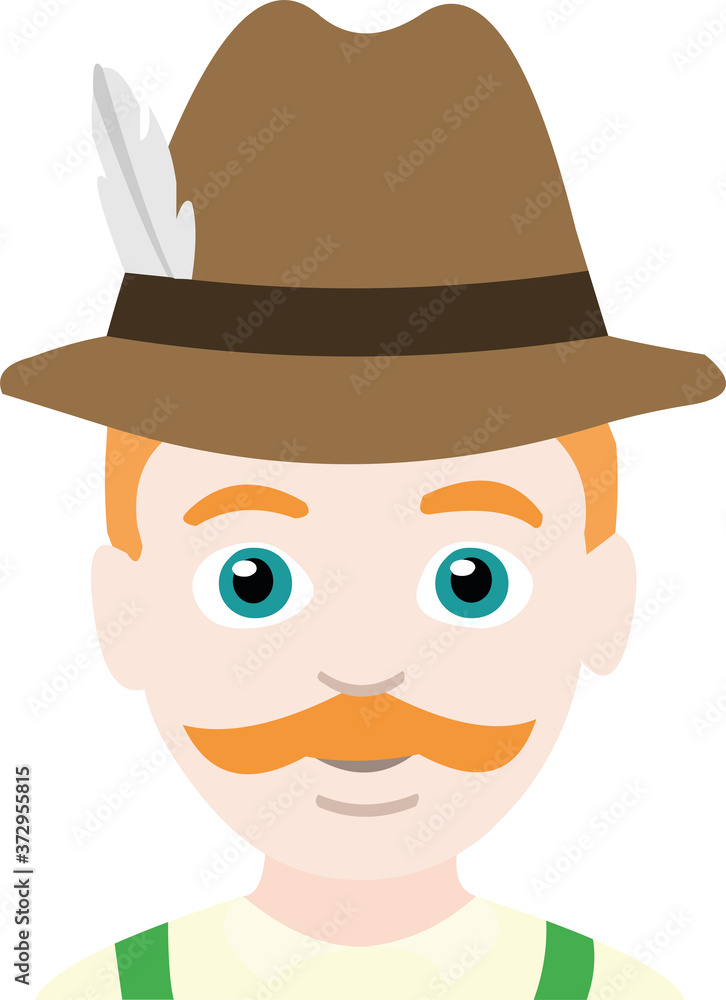 Vector illustration of emoticon of the face of a classic German man with a hat