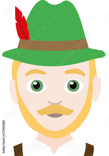 Vector illustration of emoticon of the face of a classic German man with a hat