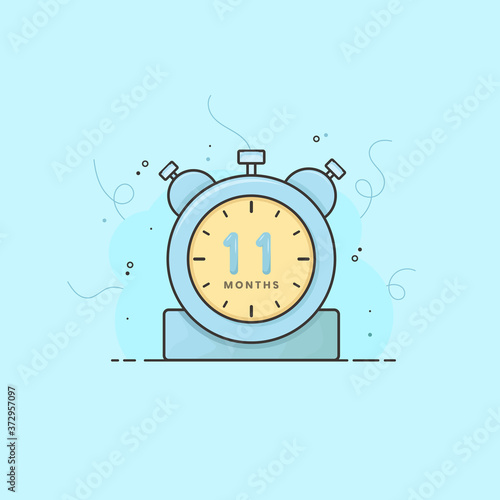 11 month clock, timer, stopwatch vector time symbol. 11 month vector icon flat illustration.
