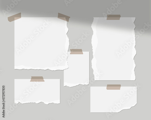 Mood board mockup template. Empty sheets of white paper on the wall with shadow overlay. Mockup vector isolated. Template design. Realistic vector illustration.