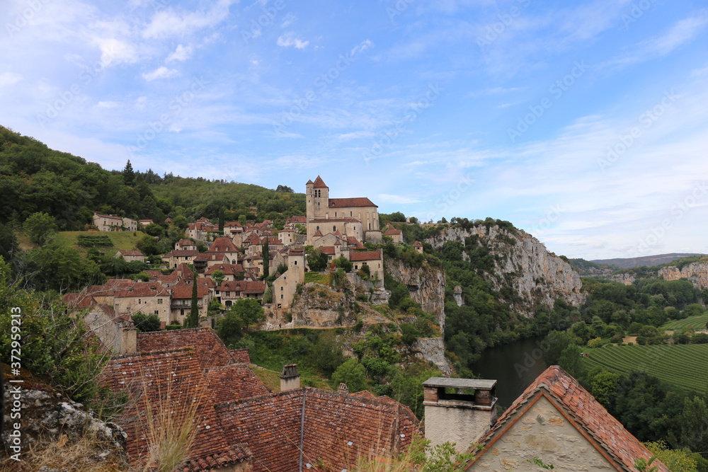 village of saint-cyrq-lapopie, aveyron region, france, landscape