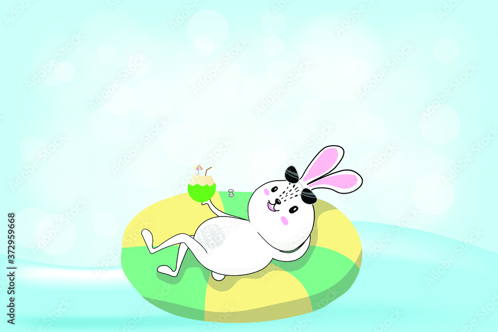 cute cartoon happy rabbit on life ring on sea, summer time.Vector illustration. Eps 10. cute cartoon happy rabbit on life ring on sea, summer time.Vector illustration. Eps 10.