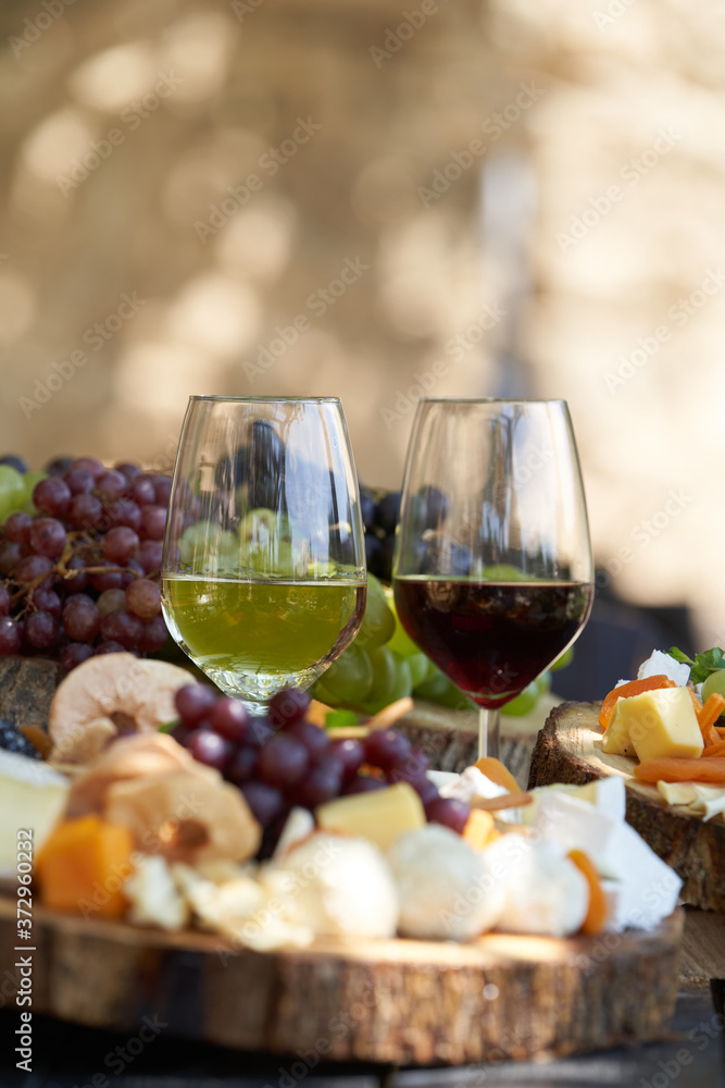 Wine and snack set. Antipasto and catering table Wine and snack set. Antipasto and catering table