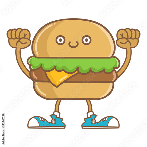 kawaii smiling cheese hamburger icon cartoon